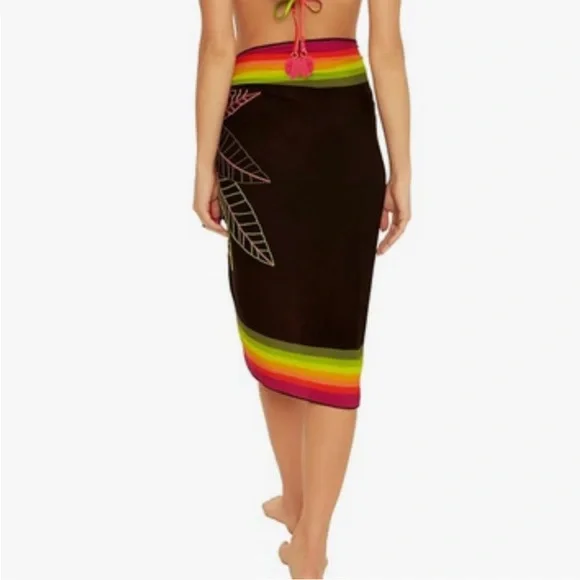 Trina Turk Rainforest Embroidered Sarong Navy Blue Rainbow - Picture 2 of 6